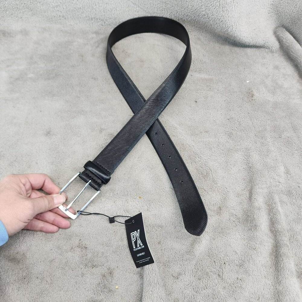 PX Belt Mens 32 Black Leather & Polyurethane Silver Tone Buckle *NWT*